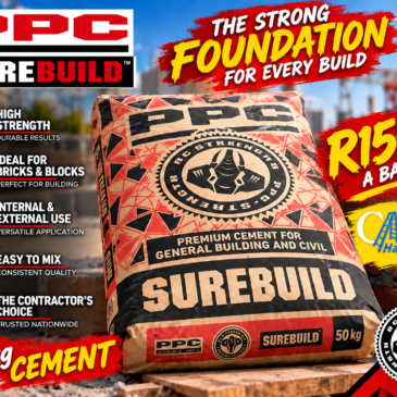 50kg PPC Cement Sure Build (RED bag) NOW R 155.00 a bag